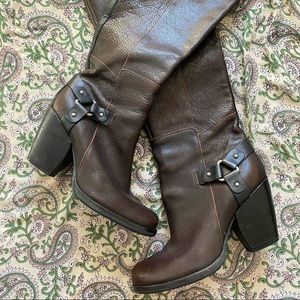 Leather knee high boots